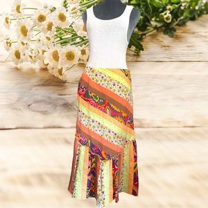 Bentley a. Vintage 90s patchwork cotton indie boho midi ruffle asymmetri…